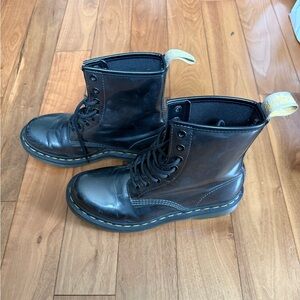 Dr. Martens Black Leather Boots with Yellow Stitching
